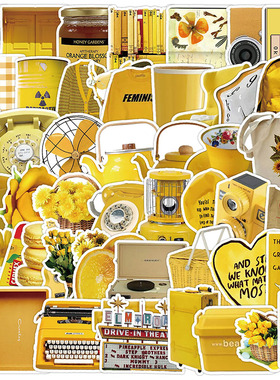 热销100张简约黄色系贴纸ins风高颜值个性装饰手机壳iPad防水贴纸