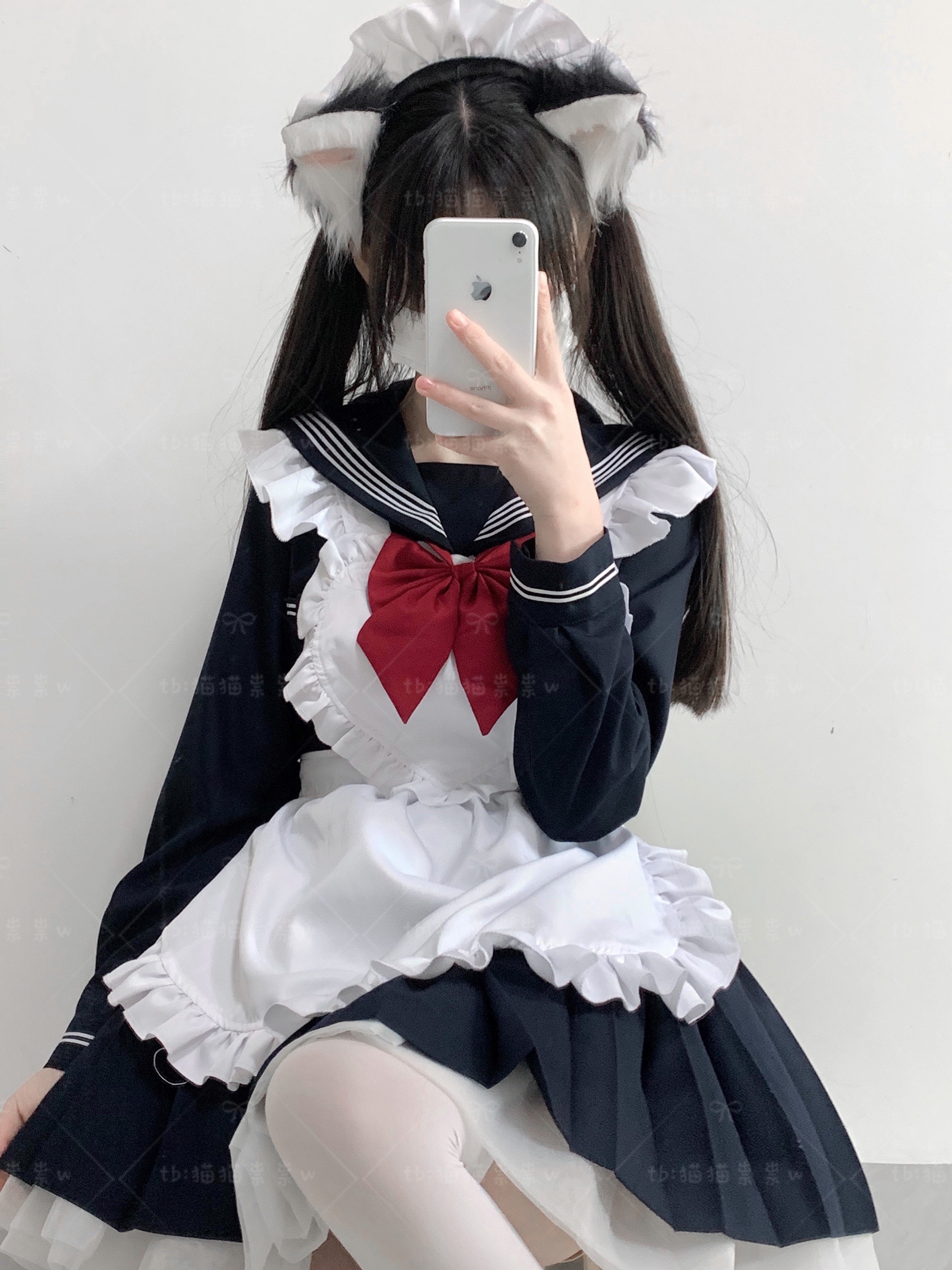 猫猫祟祟～日系爱心女仆围裙软妹可爱jk制服水手服动漫cos咖啡厅