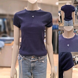 CK JEANS韩国代购26春47F233G女士圆领新款华夫格小标套头短袖T恤
