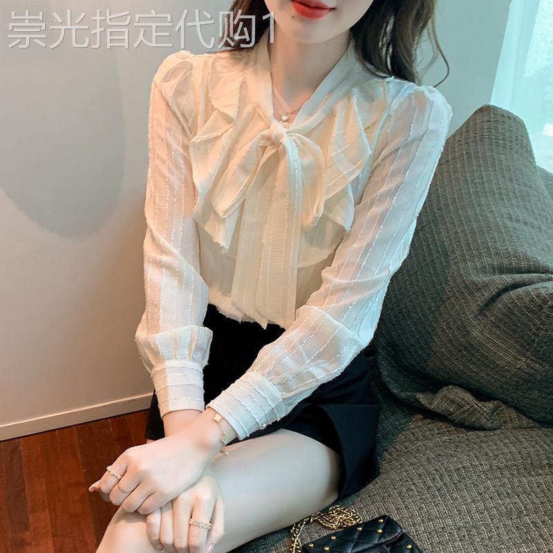 雪纺衬衫女春秋2025年新款洋气蝴蝶结气质小衫设计感小众长袖上衣