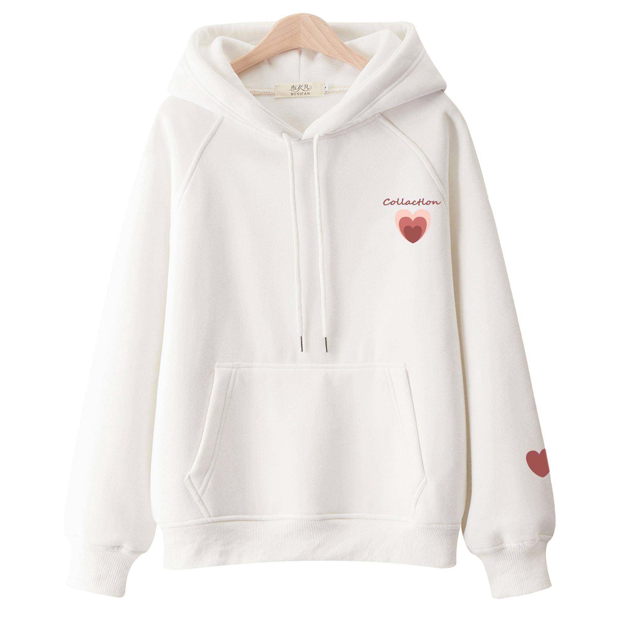 2025新款韩版加绒加厚卫衣女 宽松连帽洋气外套 粉色白色可选