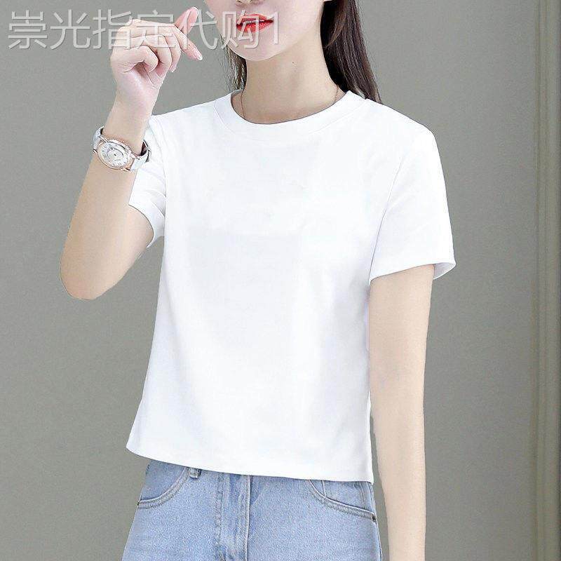 纯色短款短袖t恤女夏季新款白色T恤纯棉宽松圆领百搭小个子上衣