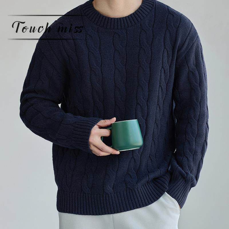 TOUCH MISS复古麻花纹针织衫chic男2025冬季新款宽松保暖重磅毛衣