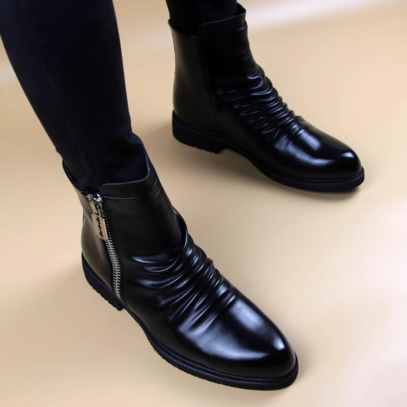 WLOFSD马丁靴男冬季加绒高帮2025新款英伦内增高中帮男切尔西靴子