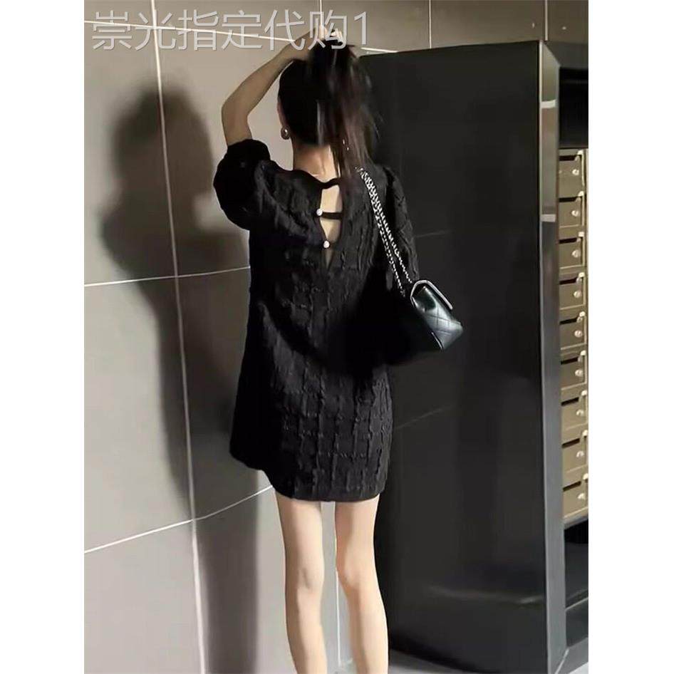 欧洲站夏季新款法式设计感赫本风宽松高级感绝美黑色露背连衣裙女