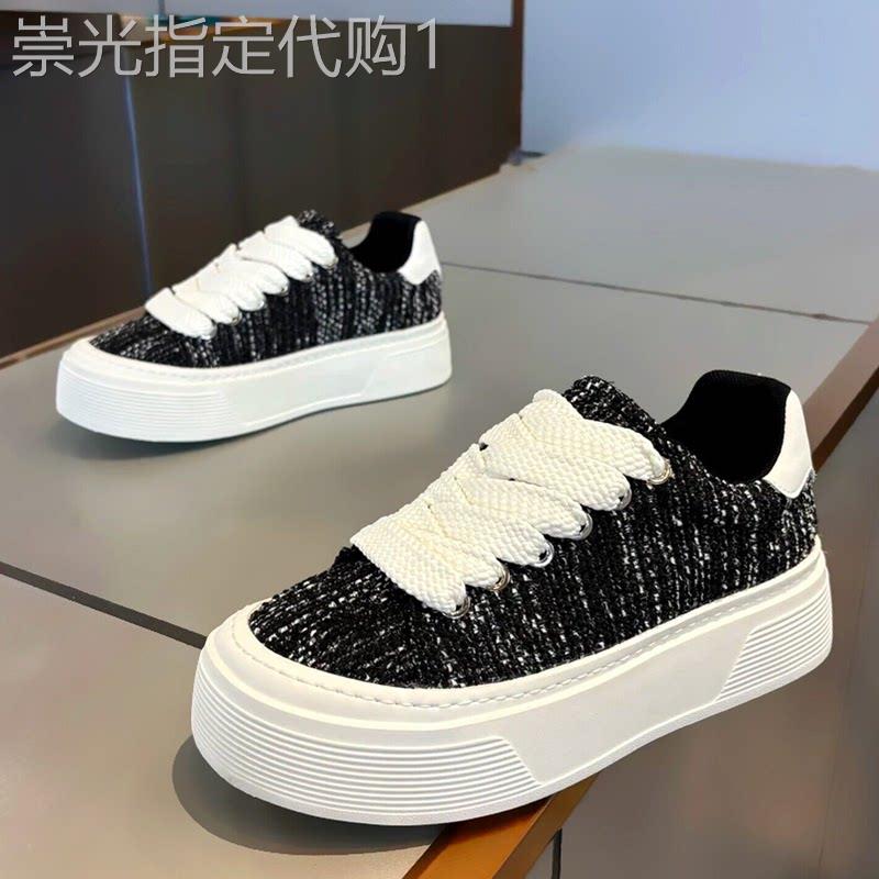 高端潮牌厚底百搭板鞋男士2026夏季透气运动休闲黑白亚麻帆布鞋子