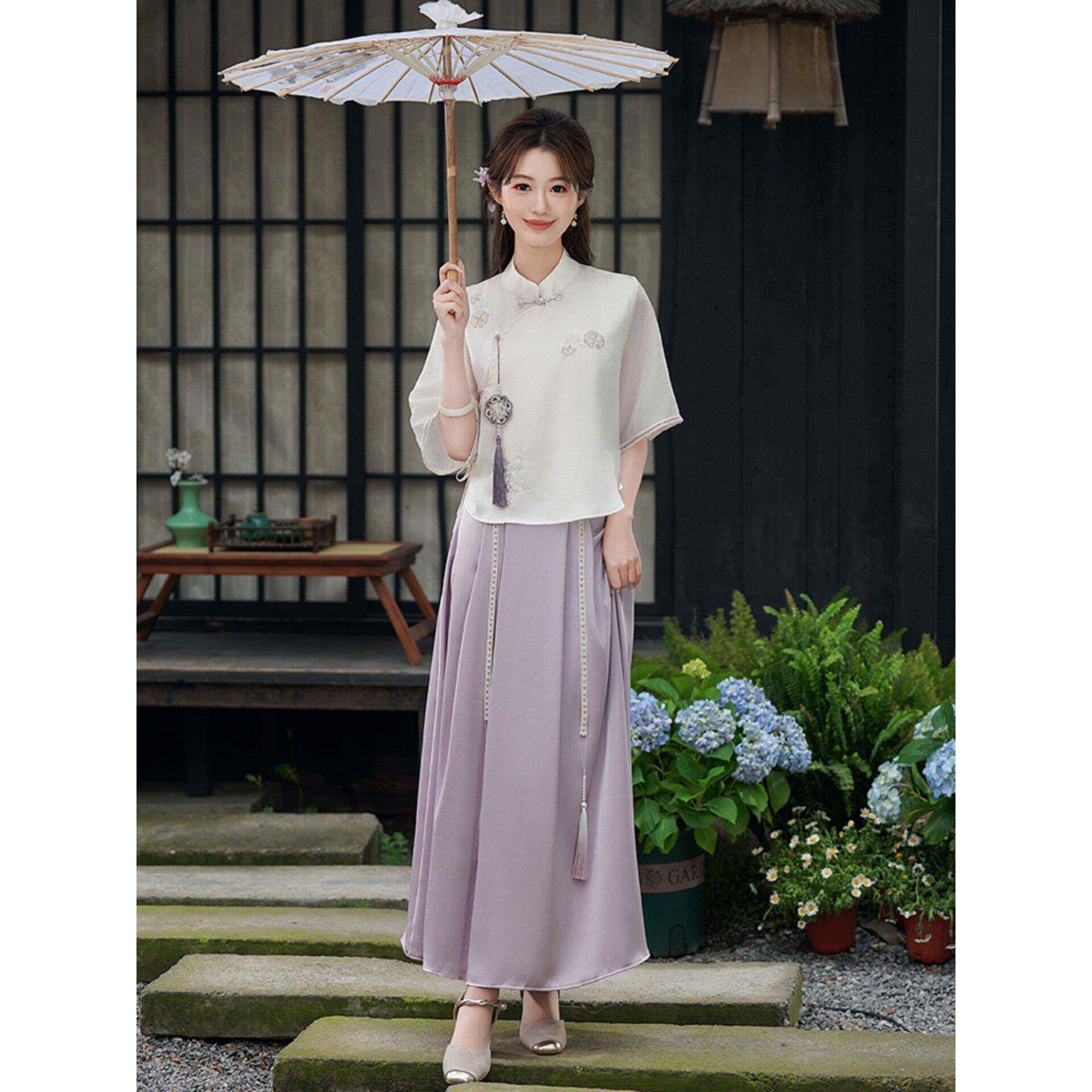 新中式国风套装女夏季2026新款汉服改良旗袍上衣半身裙两件套茶服