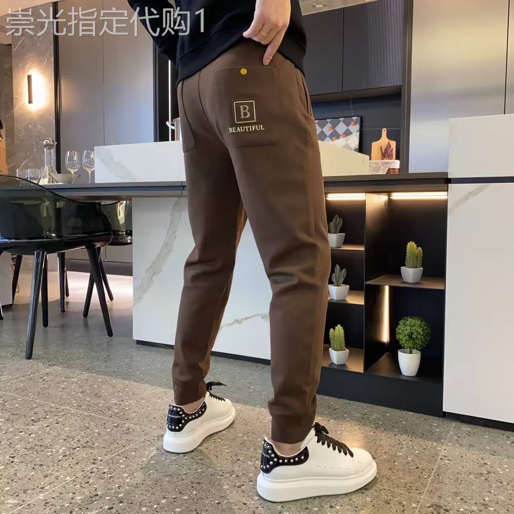卫裤男士春秋季潮牌修身小脚休闲裤子潮流百搭字母刺绣束脚运动裤