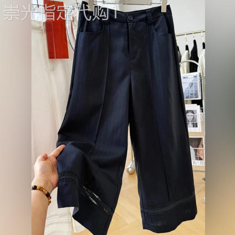 潮牌时尚亚麻裤女款夏季薄款大码胖mm高腰显瘦宽松九分阔腿休闲裤
