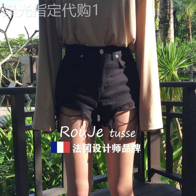 专柜破洞牛仔短裤女夏季新款高腰宽松外穿黑色显瘦韩版ins热裤潮