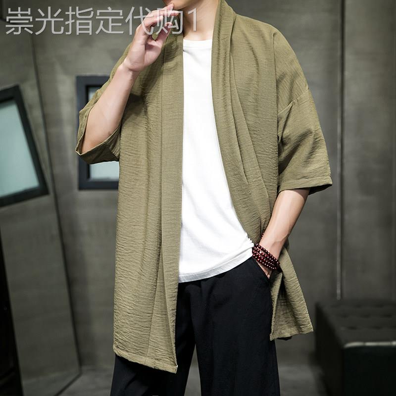锦棉短袖披风男中国风道袍开衫和服风衣防晒服外套宽松居家服上衣