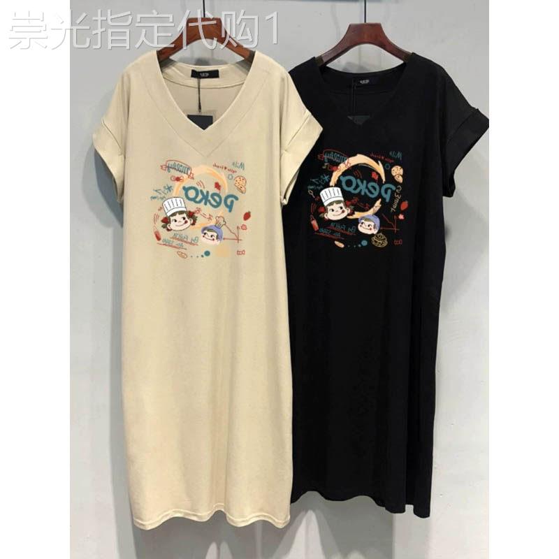 慵懒风卡通印花V领短袖T恤洋装女2026夏季新款欧货宽松百搭裙潮