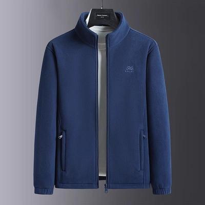 摇粒绒外套男士秋冬季运动夹克中老年爸爸户外加绒加厚保暖抓绒衣