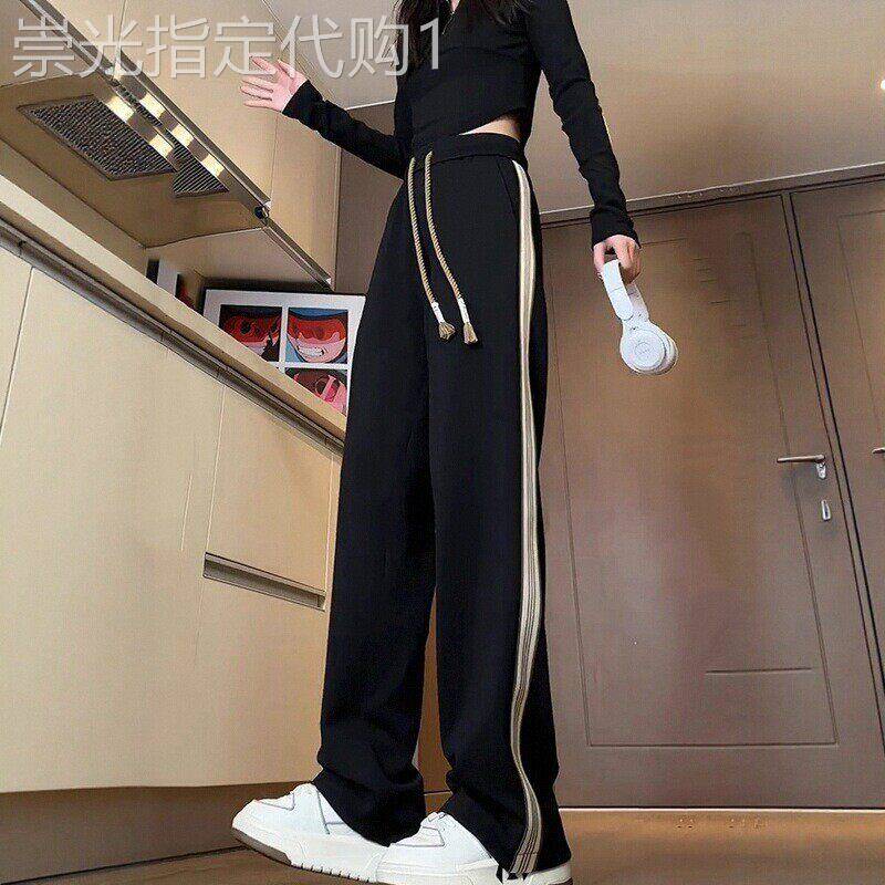 高级感时尚侧边条纹直筒裤子男设计感小众运动卫裤垂坠感休闲长裤