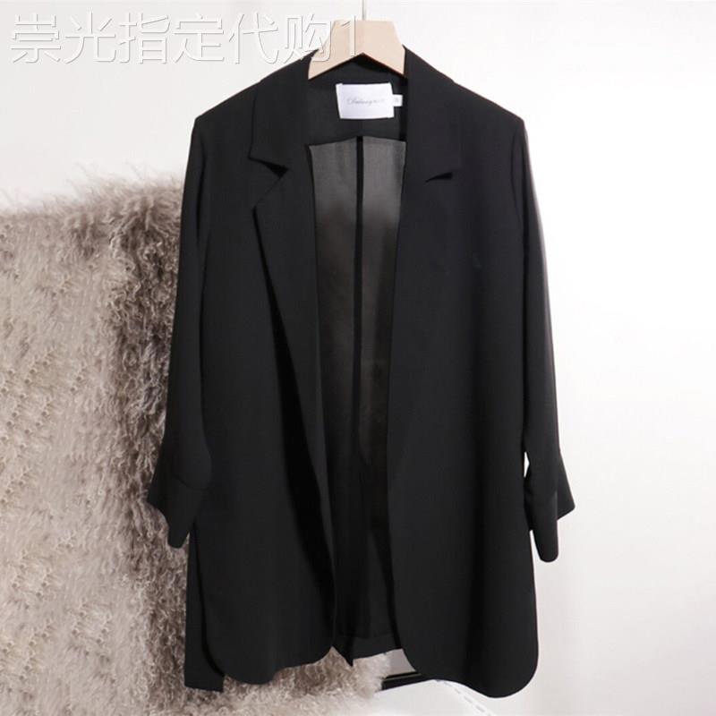 黑色雪纺小西装外套女夏季薄款垂感透气防晒衫宽松休闲西服上衣潮
