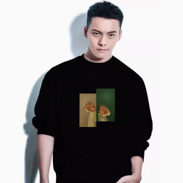 秋季男士长袖圆领卫衣余文乐大码宽松学生薄款潮流套头打底衫男装