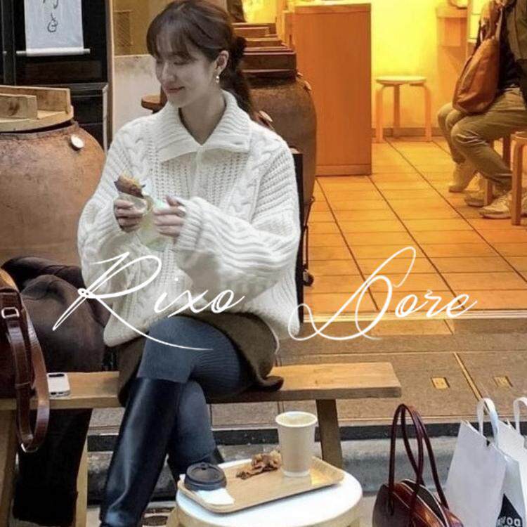 RIXO DORE法式气质覆古宽松翻领麻花毛衣女高级感简约套头针织衫