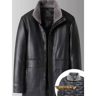 冬季皮衣男立领皮羽绒服男中长款加肥加大码皮夹克特大号宽松外套