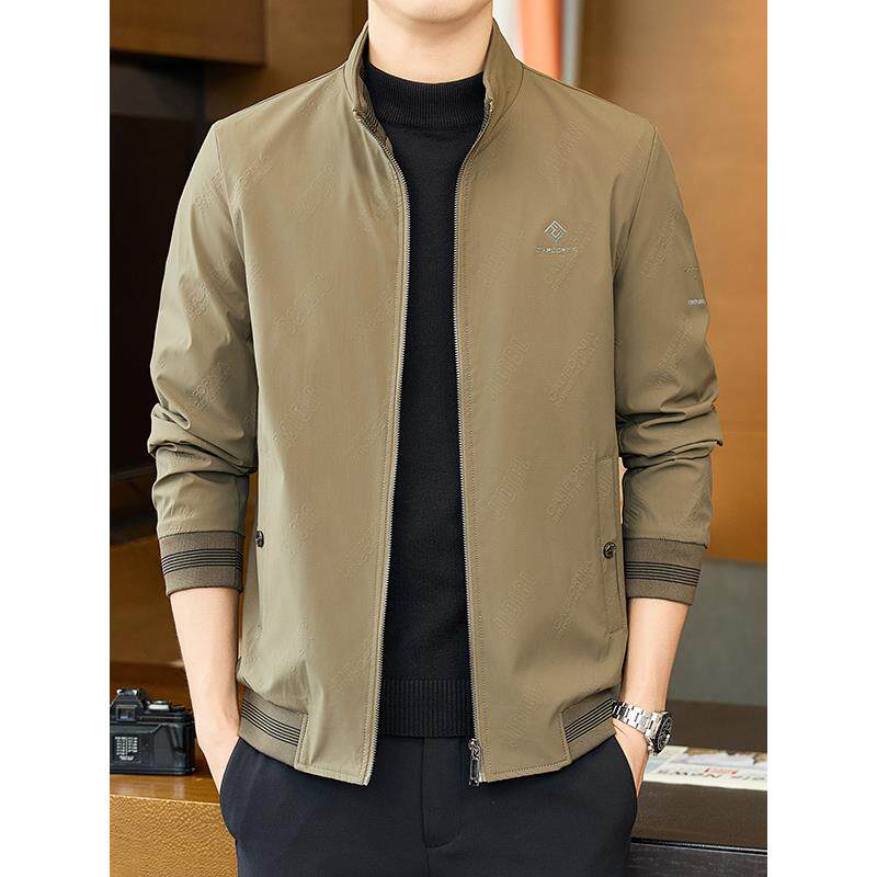 春秋季薄款外套男士2025新款宽松中年爸爸装休闲立领夹克男款上衣