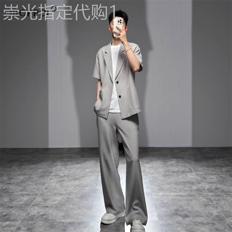 高端男士休闲薄款西装两件套2026夏季痞帅宽松轻熟风帅气西服套装