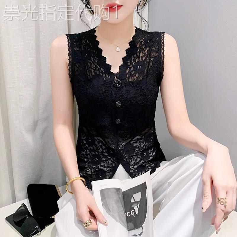 黑色蕾丝镂空背心女外穿夏季2026新款薄高级感无袖内搭打底衫上衣