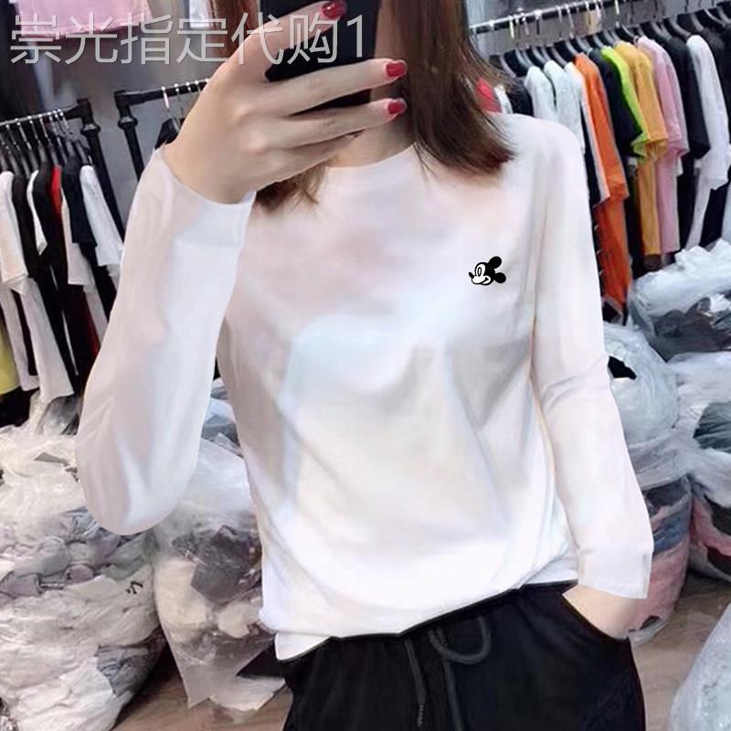 韩国纯棉白色长袖t恤女式秋装2025新款卡通女式上衣新潮内搭简约~