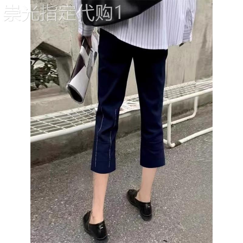 潮牌七分裤女夏季欧货烫钻弹力宽松显瘦冰丝松紧腰九分休闲直筒裤
