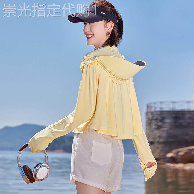 冰丝防晒衣女款夏季宽松骑车指尖凉感短款透气防紫外线披肩防晒服