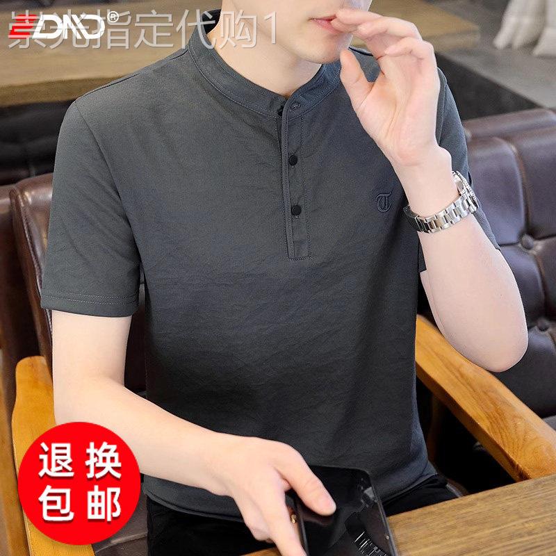 高端亚麻男士短袖T恤polo衫2026夏季新款休闲立领棉麻衬衫男款潮