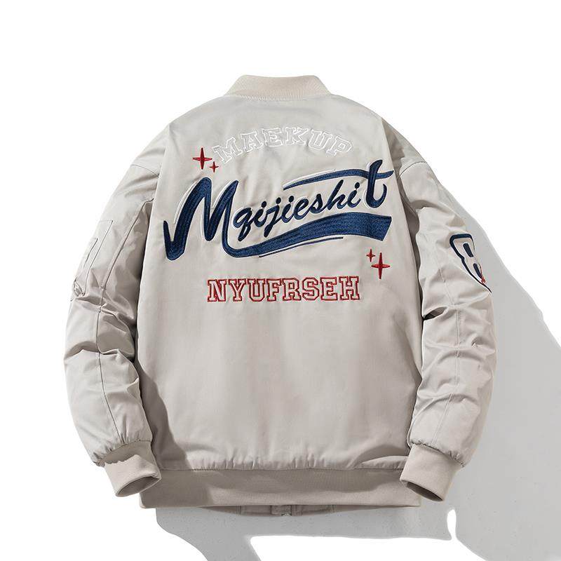 香港潮牌秋冬季美式覆古加厚刺绣飞行员夹克棉衣男女外套棒球棉服