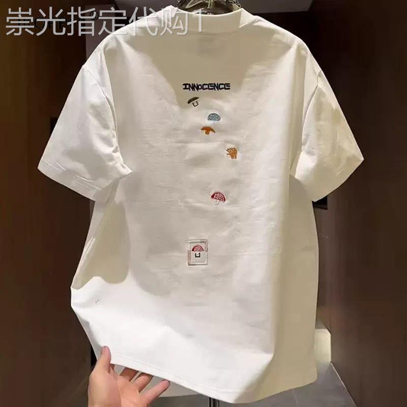 高端2026夏季新款时尚卡通刺绣短袖T恤男士简约情侣百搭圆领半袖