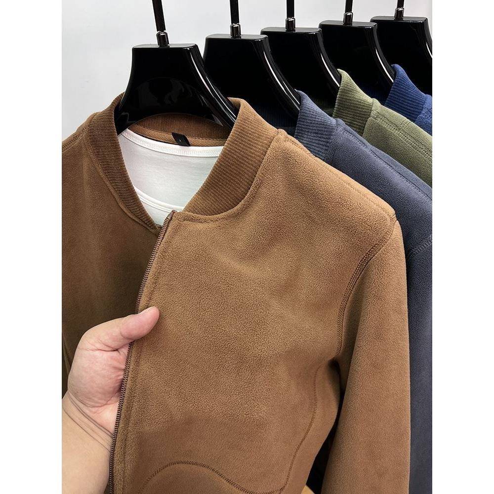 home daily 摇粒绒棒球领夹克男冬季加绒加厚百搭男士抓绒衣外套