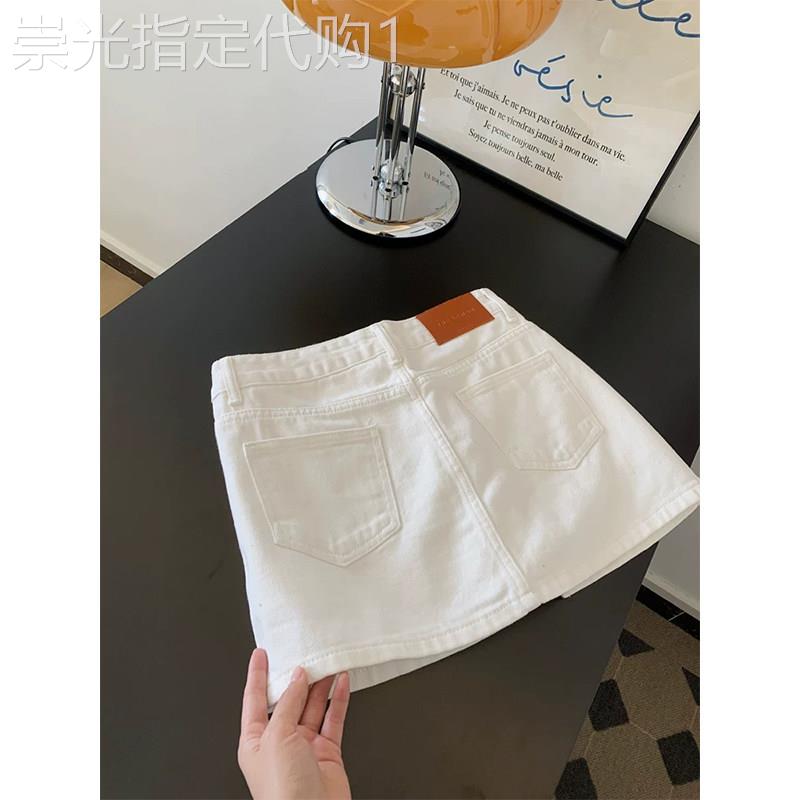 白色高腰A字牛仔短裙女夏季欧货时尚百搭显瘦气质小个子半身裙子