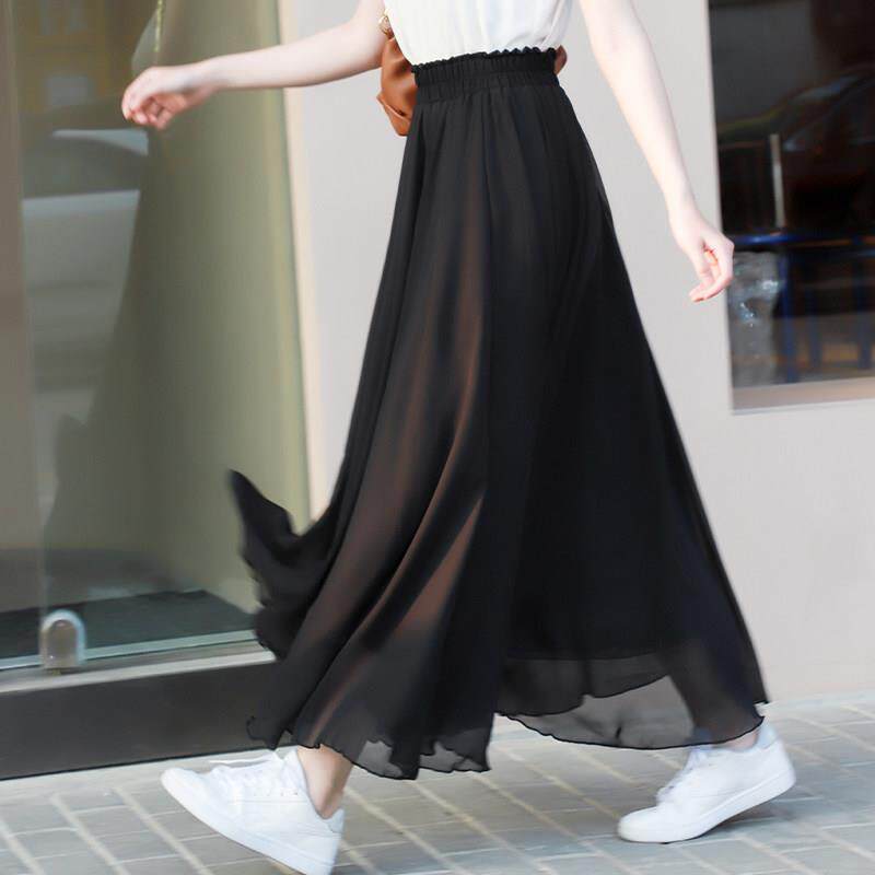 潮牌黑色雪纺半身裙子女2026年夏季高腰遮胯小个子下半身纱裙长裙