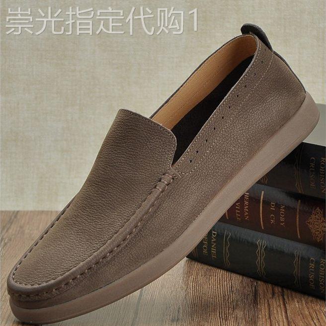 高端正品真皮手工牛皮懒人鞋男软底透气男款豆豆鞋春夏一脚蹬皮鞋