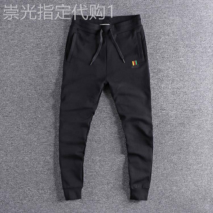 代购香港潮男简约刺绣运动裤舒适百搭修身束脚裤男士休闲小脚卫裤