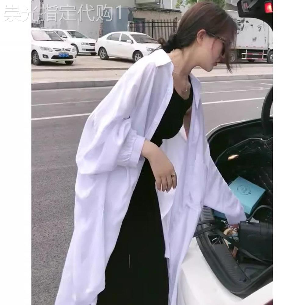 中长款防晒衬衫女长袖夏季港风休闲宽松白色衬衣外搭仙气开衫外套