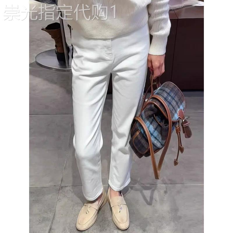 白色直筒牛仔裤女士2026春季高腰弹力修身小个子休闲裤九分烟管裤