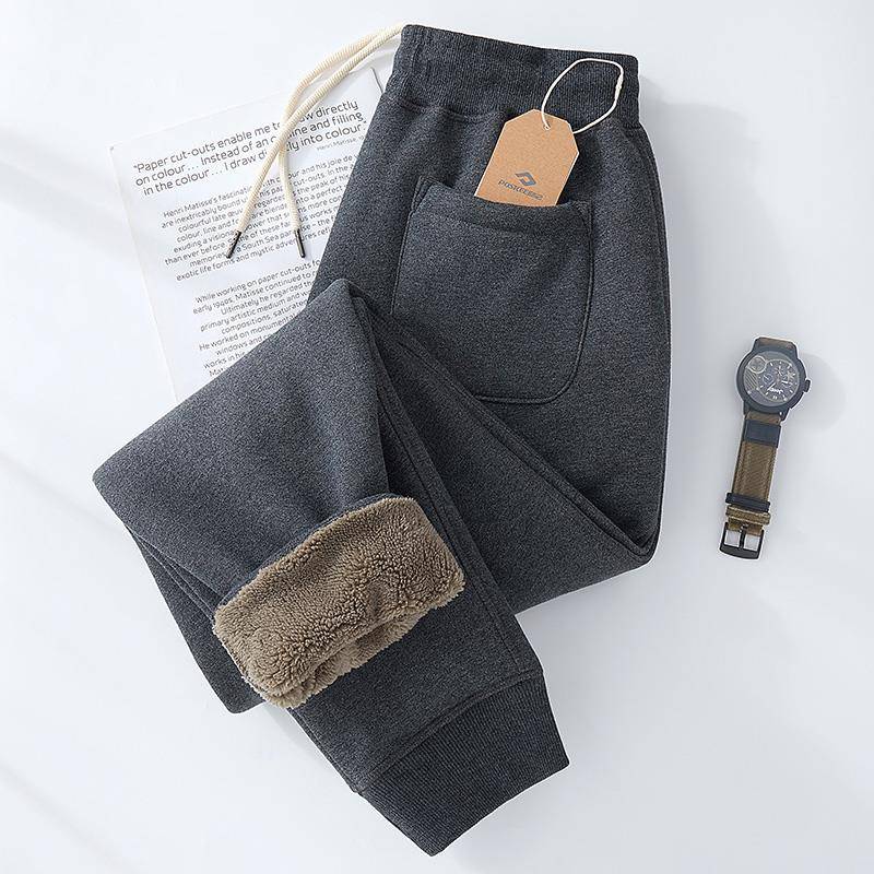 MAROLIO优质面料~重磅羊羔绒裤子男加绒加厚休闲束脚保暖纯棉卫裤