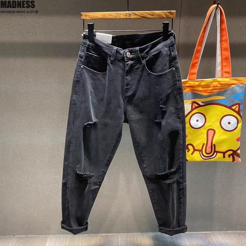 Madness Mdns Clot 2025新款男裤子春秋季黑色弹力宽松破洞牛仔裤