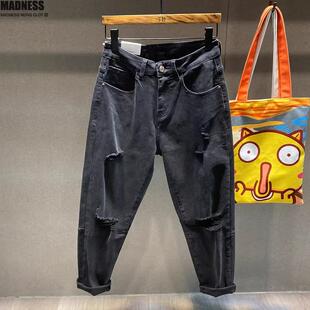 Madness Mdns Clot 2025新款男裤子春秋季黑色弹力宽松破洞牛仔裤