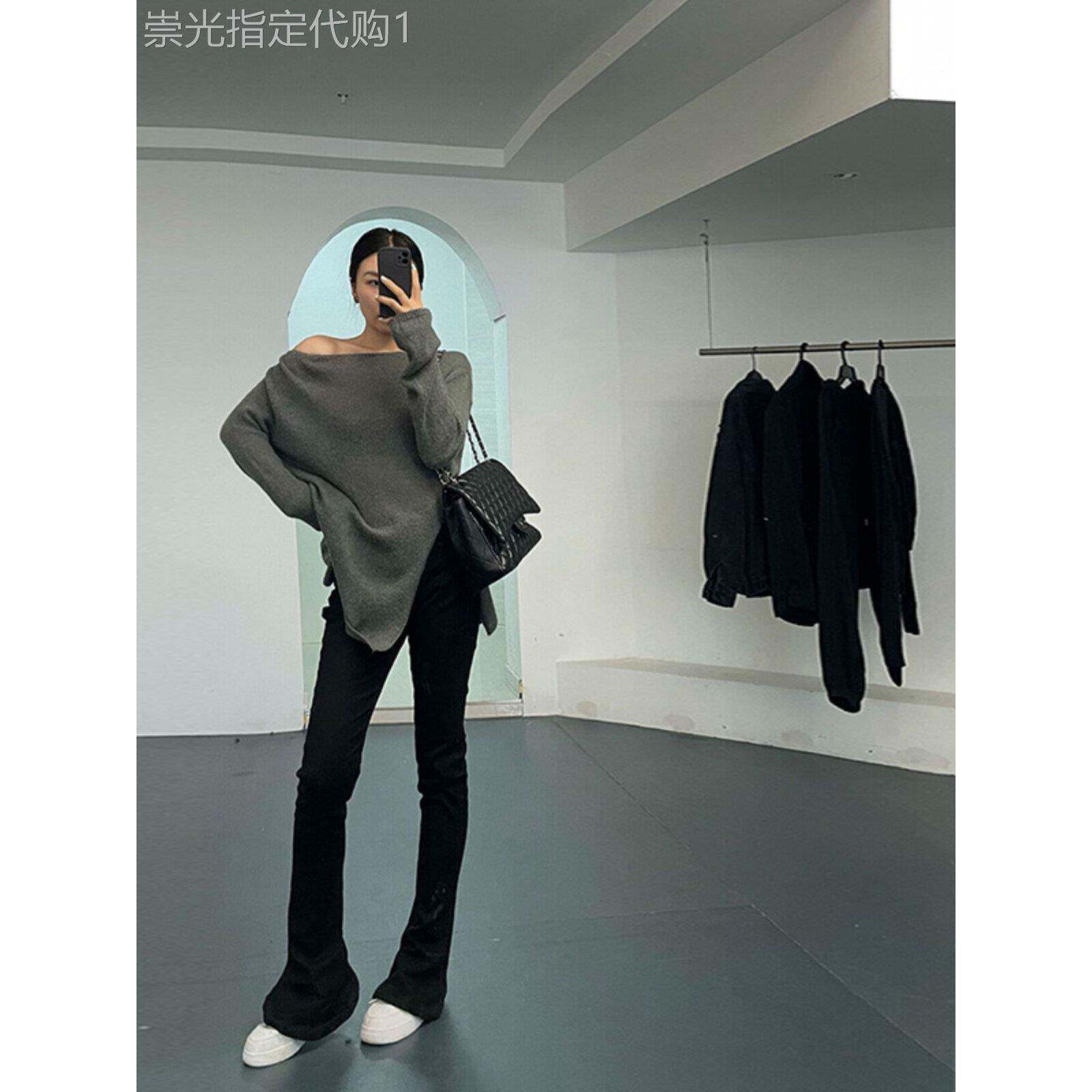 黑色马蹄裤牛仔裤女秋冬2025新款高腰显瘦加绒加长微喇叭拖地高个