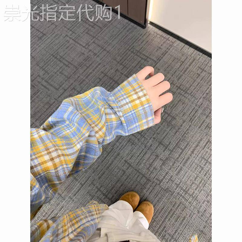 韩版格子长袖衬衫女2026春季新款宽松慵懒风复古休闲衬衣外套上衣