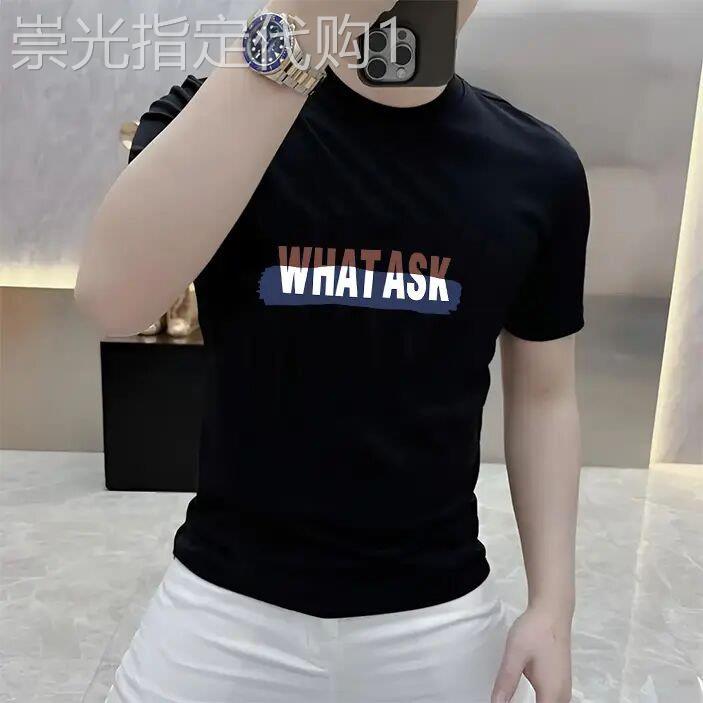 潮牌时尚百搭新款短袖男士时尚印花圆领t恤黑色百搭半袖潮