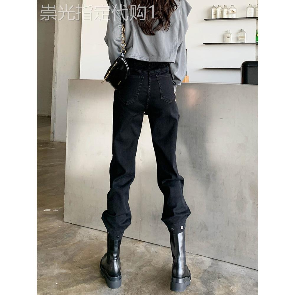 黑色工装牛仔裤女夏季2025新款韩版高腰休闲 直筒裤休闲 束脚老爹