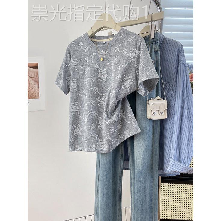 日系简约小清新立体设计感花朵T恤女夏季镂空小众ins显瘦女装上衣