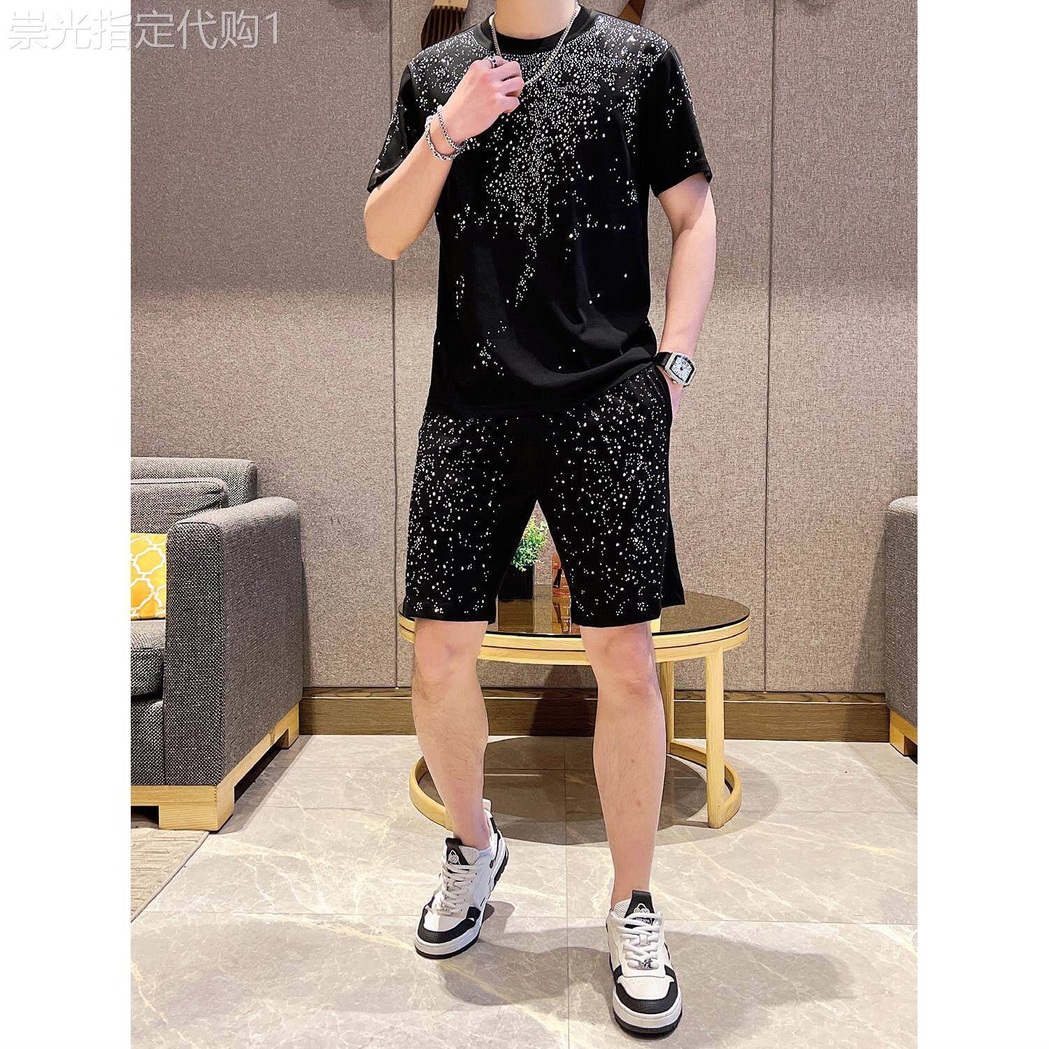 韩版满天星新款休闲运动套装男士痞帅潮流夏季短袖T恤短裤两件套