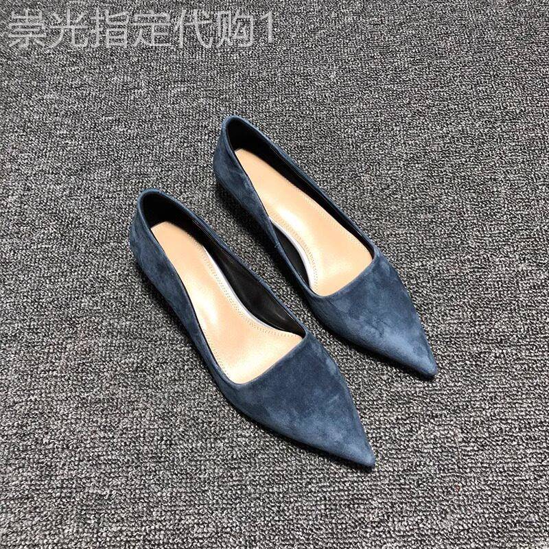 真皮尖头细高跟鞋的妇女2025夏季新时尚工作服多功能磨砂浅低跟高