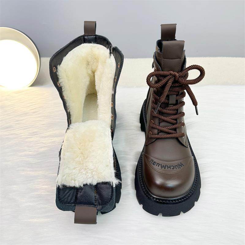 皮毛一体羊毛靴女东北大棉2025冬季加绒加厚雪地靴厚底短靴马丁靴
