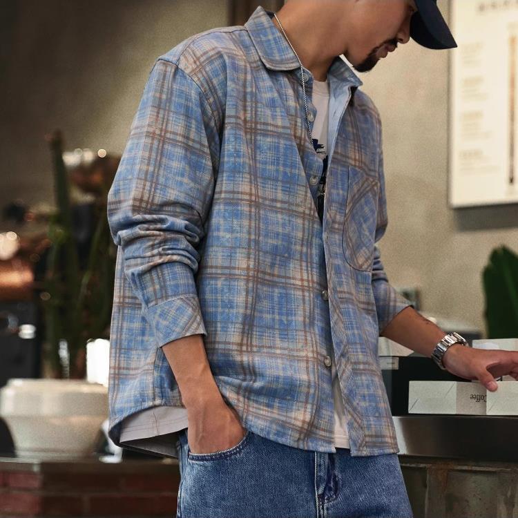 Madness Mdns Wruei莱赛尔天丝覆古格子长袖衬衫2025秋季男士衬衣